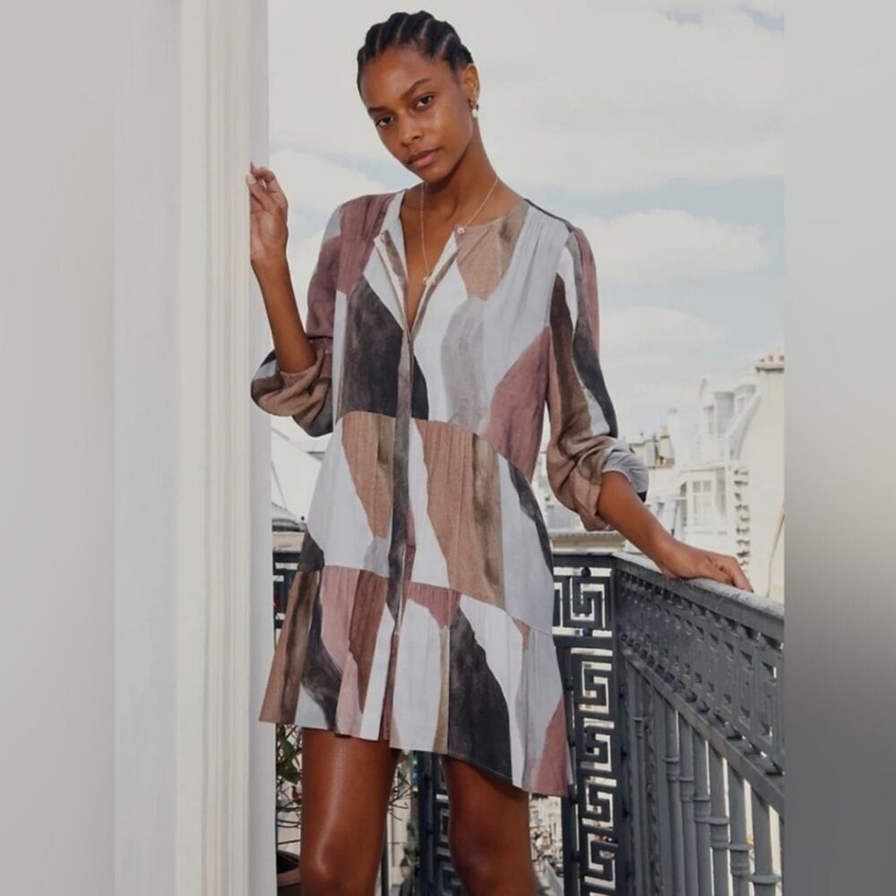 Aritzia Wilfred Batossa flowy Watercolor Tiered mini dress Medium